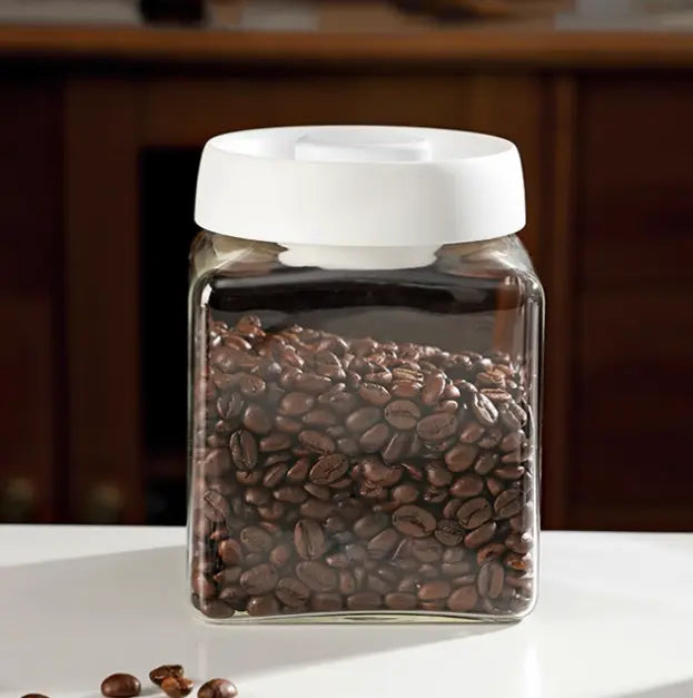 Glass Hexagonal Vacuum Canister Airtight Storage Jar
