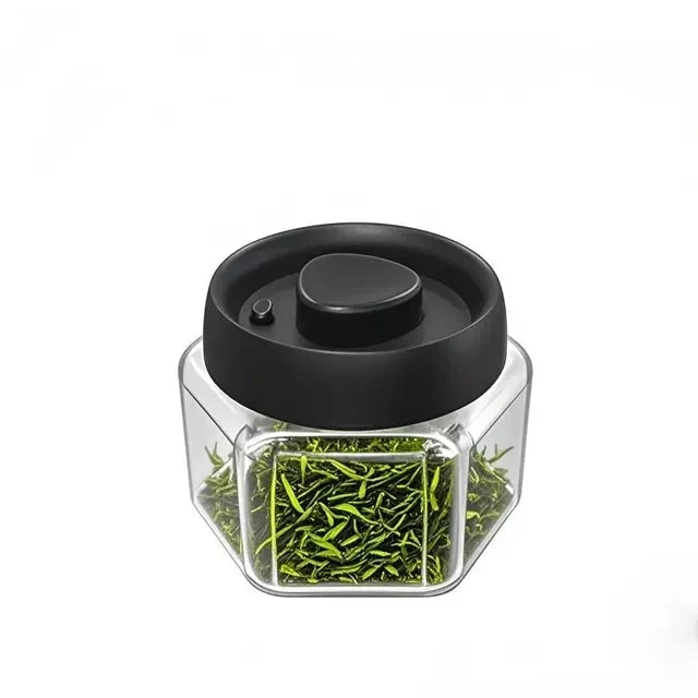 Glass Hexagonal Vacuum Canister Airtight Storage Jar