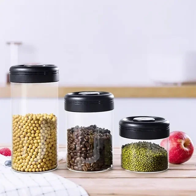 Glass Round Vacuum Canister Airtight Storage