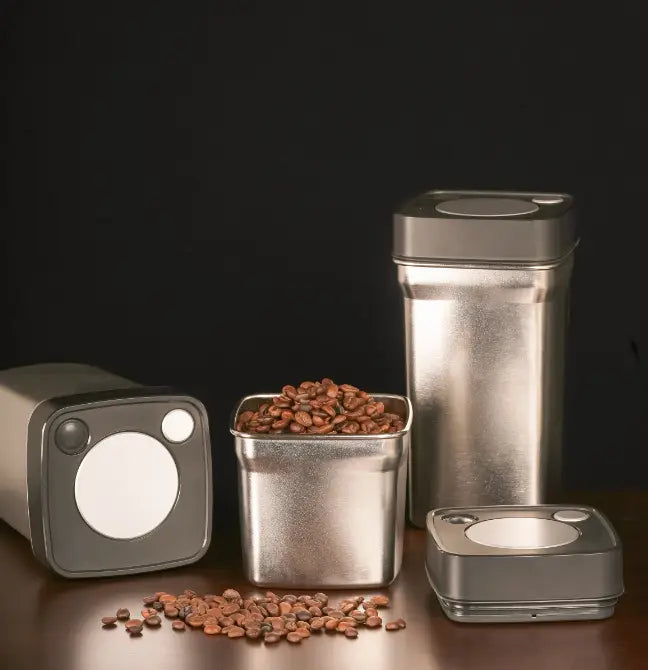 Vacuum Square Stainless Steel Lid Push Button Storage Jar