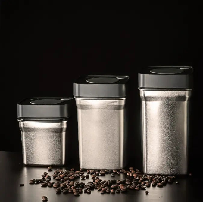 Vacuum Square Stainless Steel Lid Push Button Storage Jar