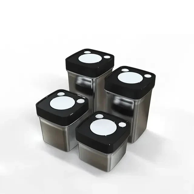 Vacuum Square Stainless Steel Lid Push Button Storage Jar
