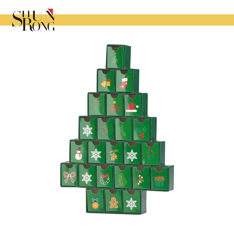 Classic christmas tree shaped advent calendar cardboard gift packaging boxes