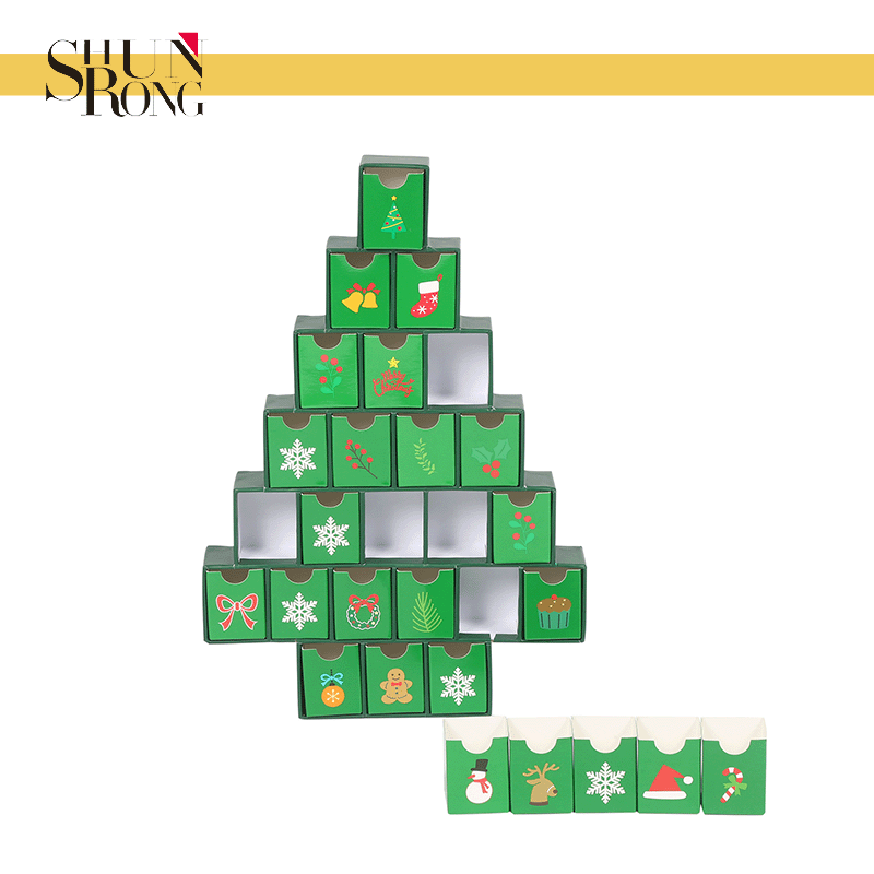 Classic christmas tree shaped advent calendar cardboard gift packaging boxes