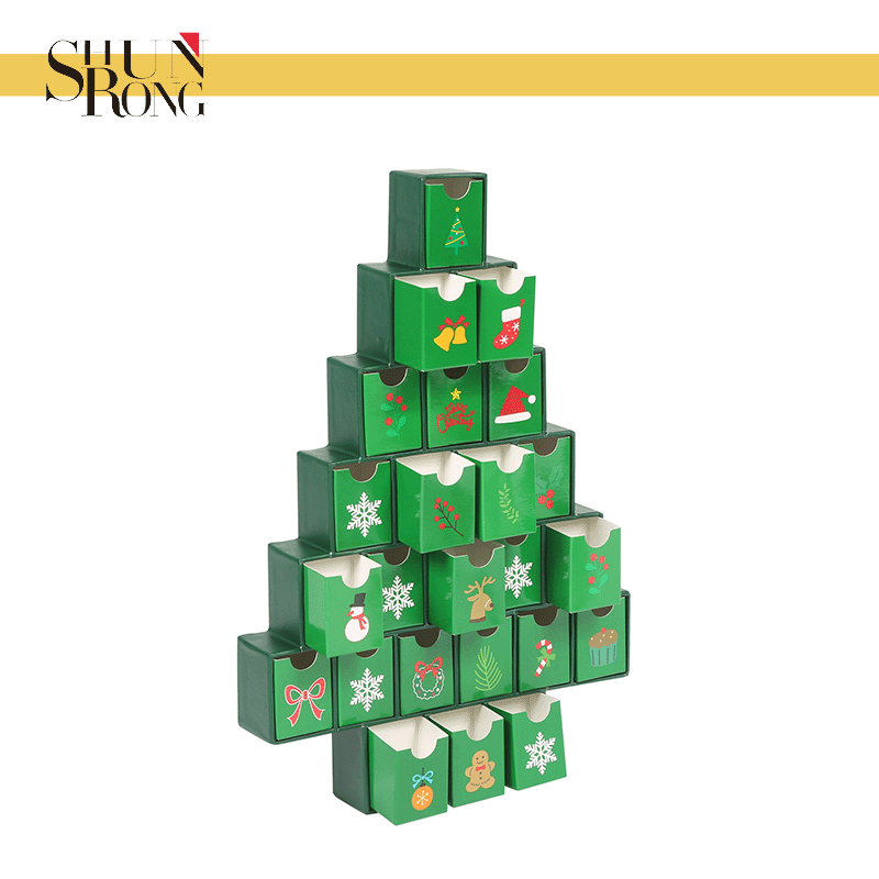 Classic christmas tree shaped advent calendar cardboard gift packaging boxes